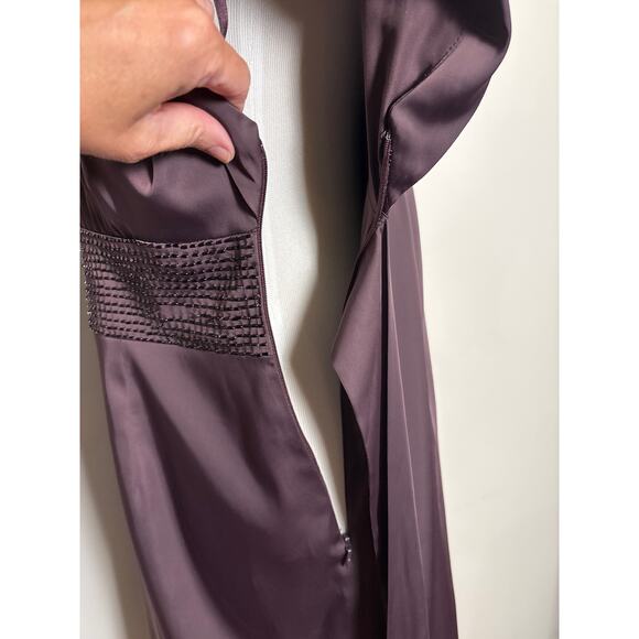 BCBG Vintage Y2K Satin Silky Party Dress Size 10 Purple Beaded Holiday Chic - Picture 4 of 8